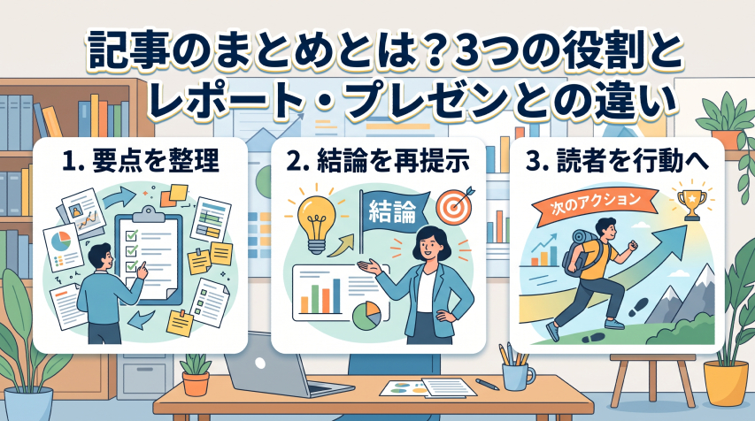 1. 記事のまとめとは?3つの役割とレポート・プレゼンとの違い