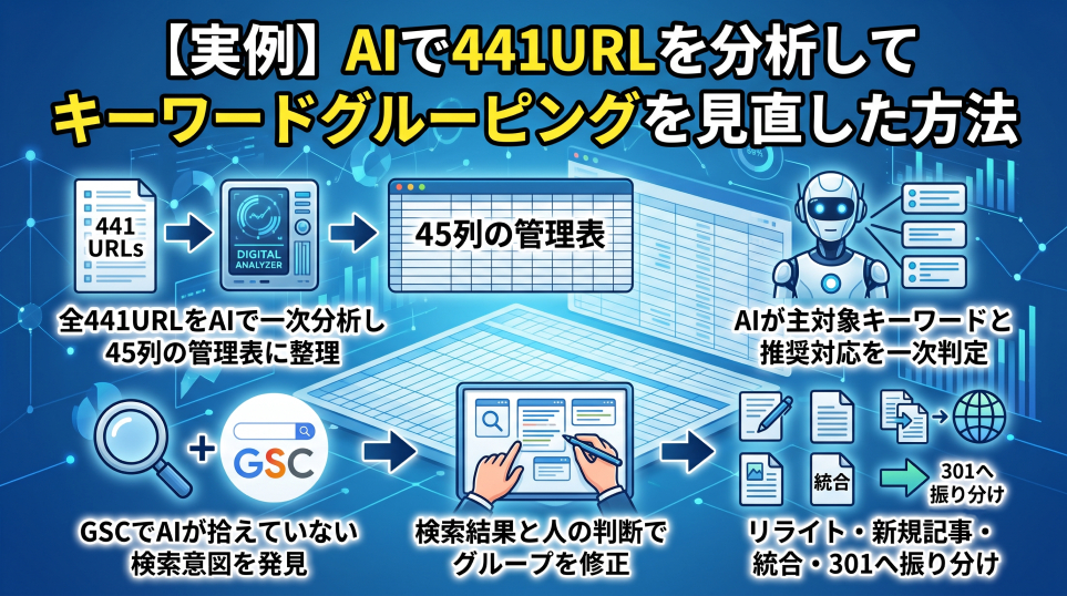 5. 【実例】AIで441URLを分析してキーワードグルーピングを見直した方法