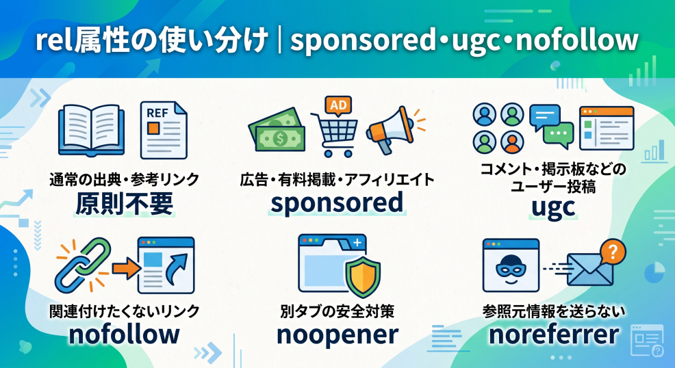 5. rel属性の使い分け｜sponsored・ugc・nofollow