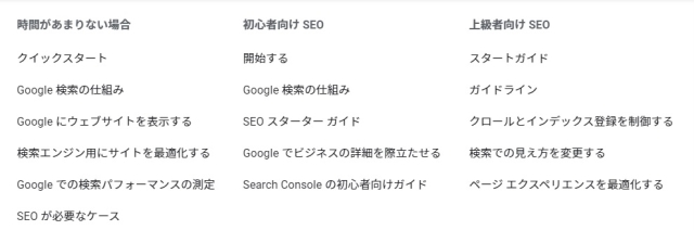 Google検索セントラルのドキュメントタブ